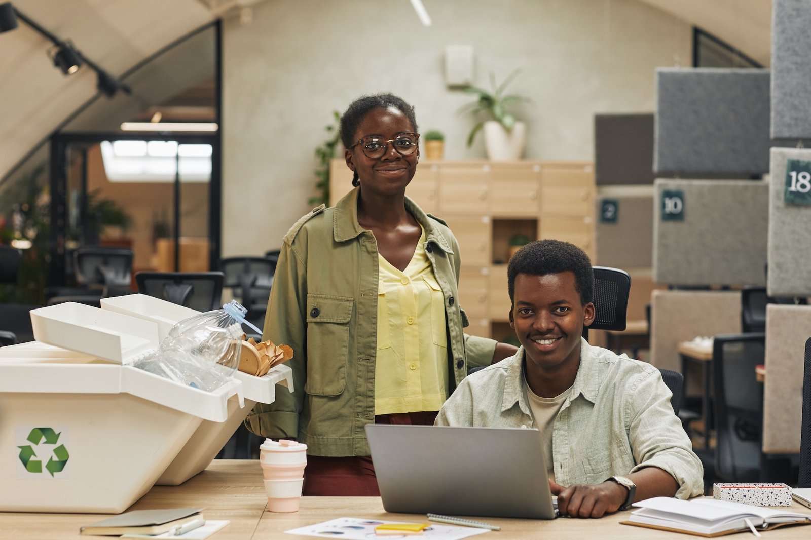 Two African-American Colleagues in Eco Friendly Office